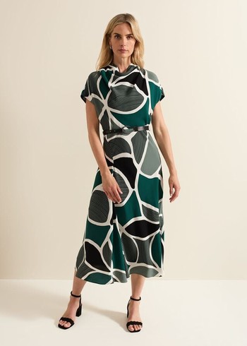 Phase Eight Zaynab Swirl Cowl Neck Dress Green Canada | KMJLFE-237